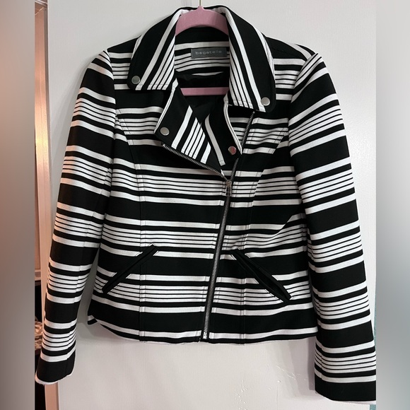 Black & White Textured Moto Zip Jacket - Picture 1 of 9